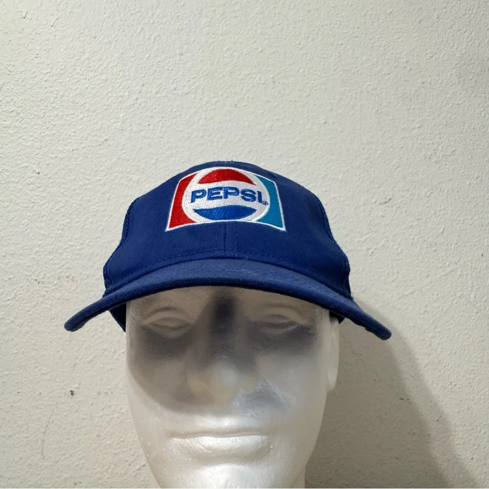 Pepsi Blue Vintage Embroidered‎ Trucker Hat Paramount Apparel Squished Front